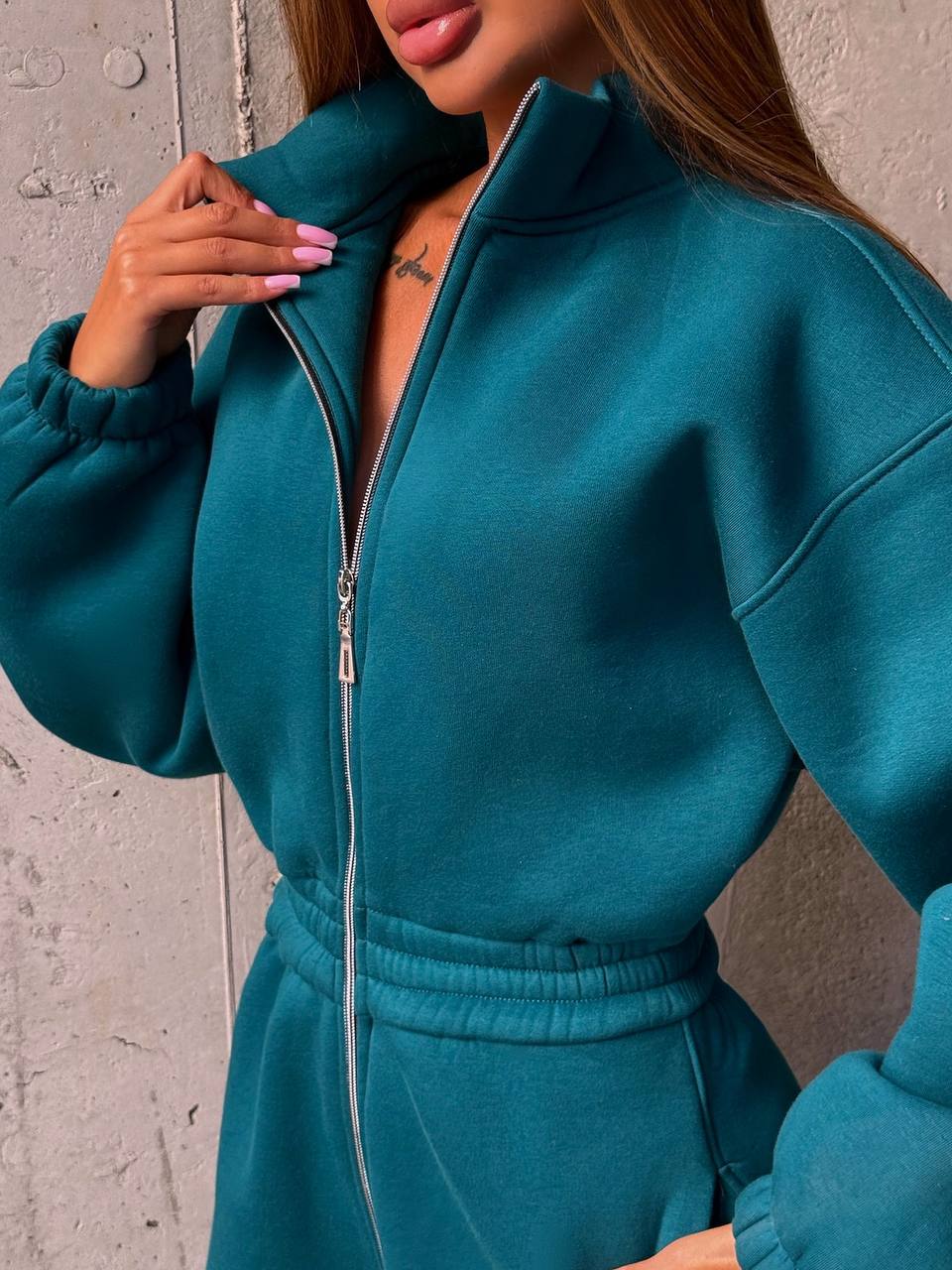 Fleece Lined Jumpsuit for Women, Thermal Cozy Romper with Wide Leg Pants, Long Sleeve Zip Up Sweatshirt Jumpsuit, Fall Winter Loungewear Set
