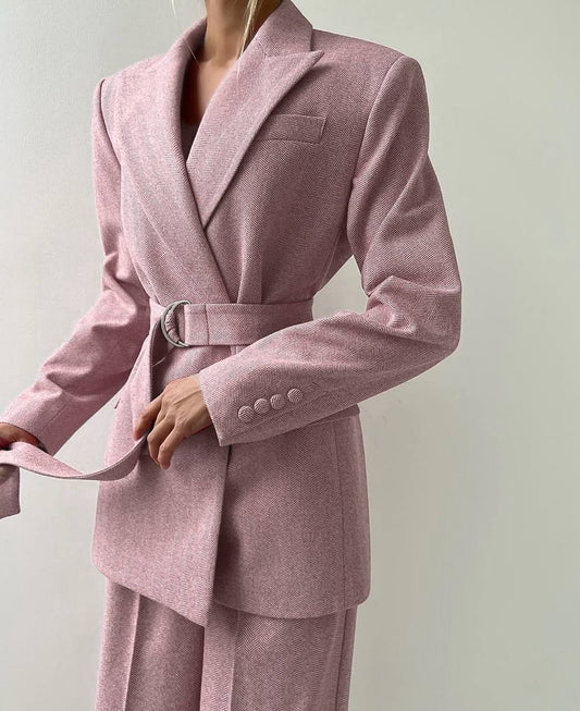 Pink Women’s 3-Piece Suit – Blazer + Corset Top + Wide-Leg Pants, Elegant Business Set