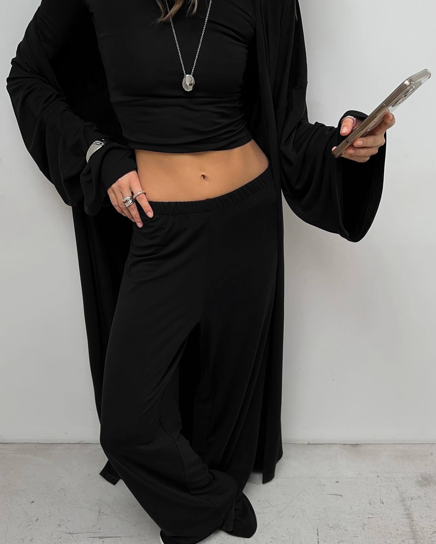 Women’s 3-Piece Viscose Lounge Set – Cardigan, Long Sleeve Top & Wide-Leg Pants