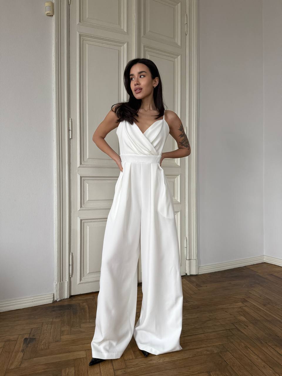 Elegant Women’s Wide Leg Jumpsuit with Pockets, Tailored Bridal Jumpsuit, Wedding Guest & Evening Outfit