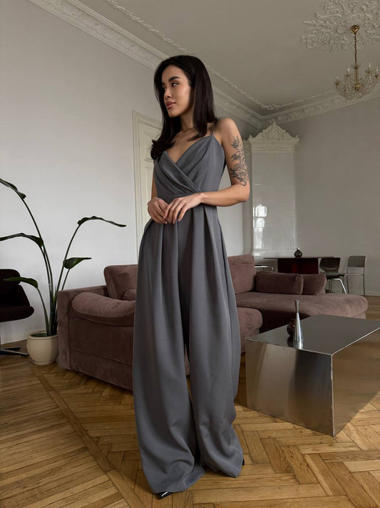 Elegant Women’s Wide Leg Jumpsuit with Pockets, Tailored Bridal Jumpsuit, Wedding Guest & Evening Outfit