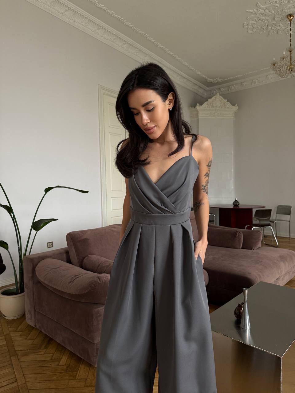 Elegant Women’s Wide Leg Jumpsuit with Pockets, Tailored Bridal Jumpsuit, Wedding Guest & Evening Outfit