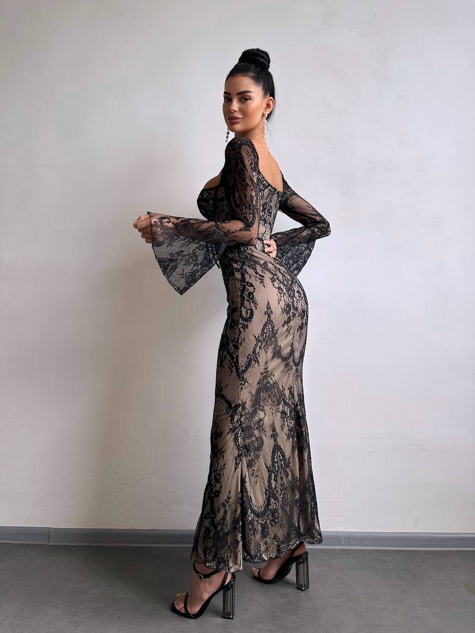 Lace Corset Maxi Dress, Long Sleeve Romantic Evening Dress, Vintage Style Slim Fit Party Gown, Occasion Dress, Cocktail Dress, Clothing Gift