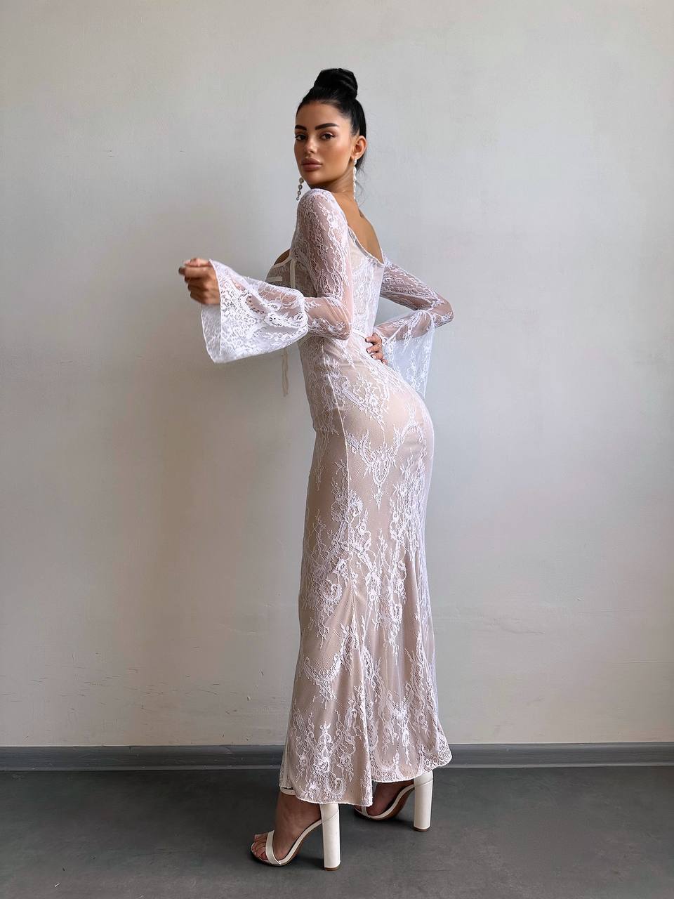 Lace Corset Maxi Dress, Long Sleeve Romantic Evening Dress, Vintage Style Slim Fit Party Gown, Occasion Dress, Cocktail Dress, Clothing Gift