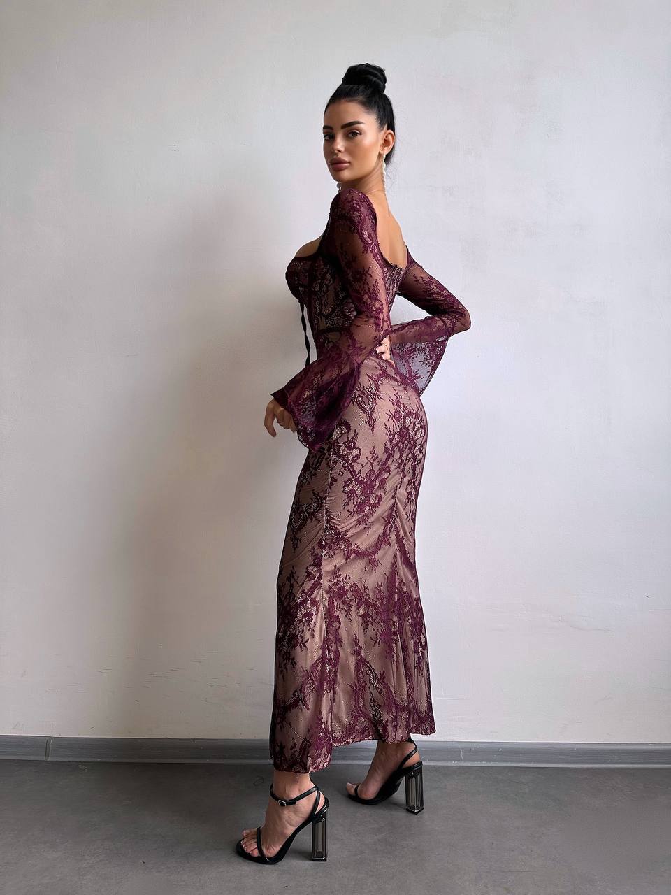 Lace Corset Maxi Dress, Long Sleeve Romantic Evening Dress, Vintage Style Slim Fit Party Gown, Occasion Dress, Cocktail Dress, Clothing Gift