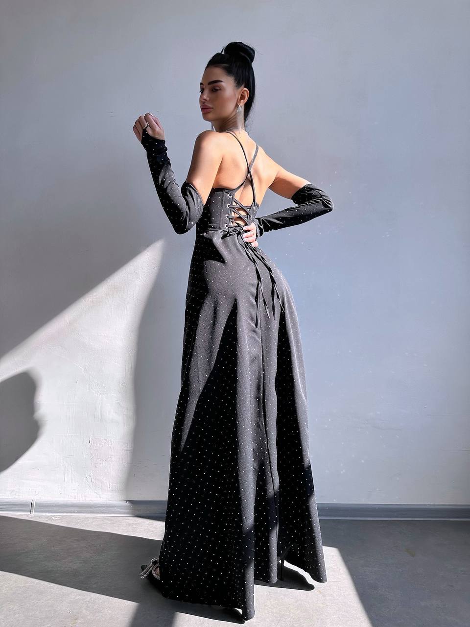 Corset Maxi Skirt Set with Detachable Sleeves, Rhinestone Evening Party Dress, Prom Gala Outfit, Sparkly Birthday Dress, Homecoming Dress