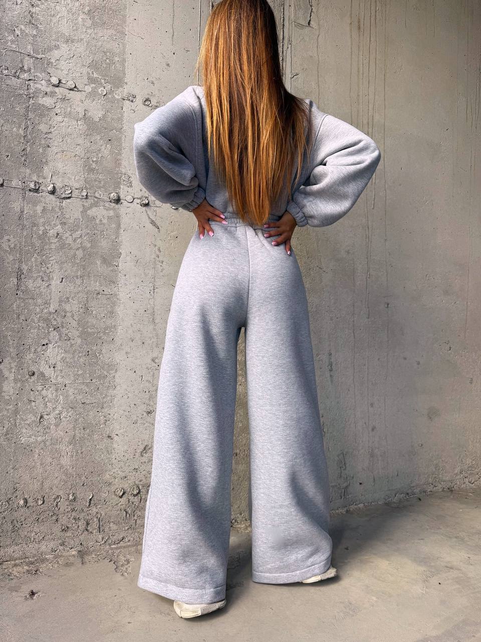 Fleece Lined Jumpsuit for Women, Thermal Cozy Romper with Wide Leg Pants, Long Sleeve Zip Up Sweatshirt Jumpsuit, Fall Winter Loungewear Set