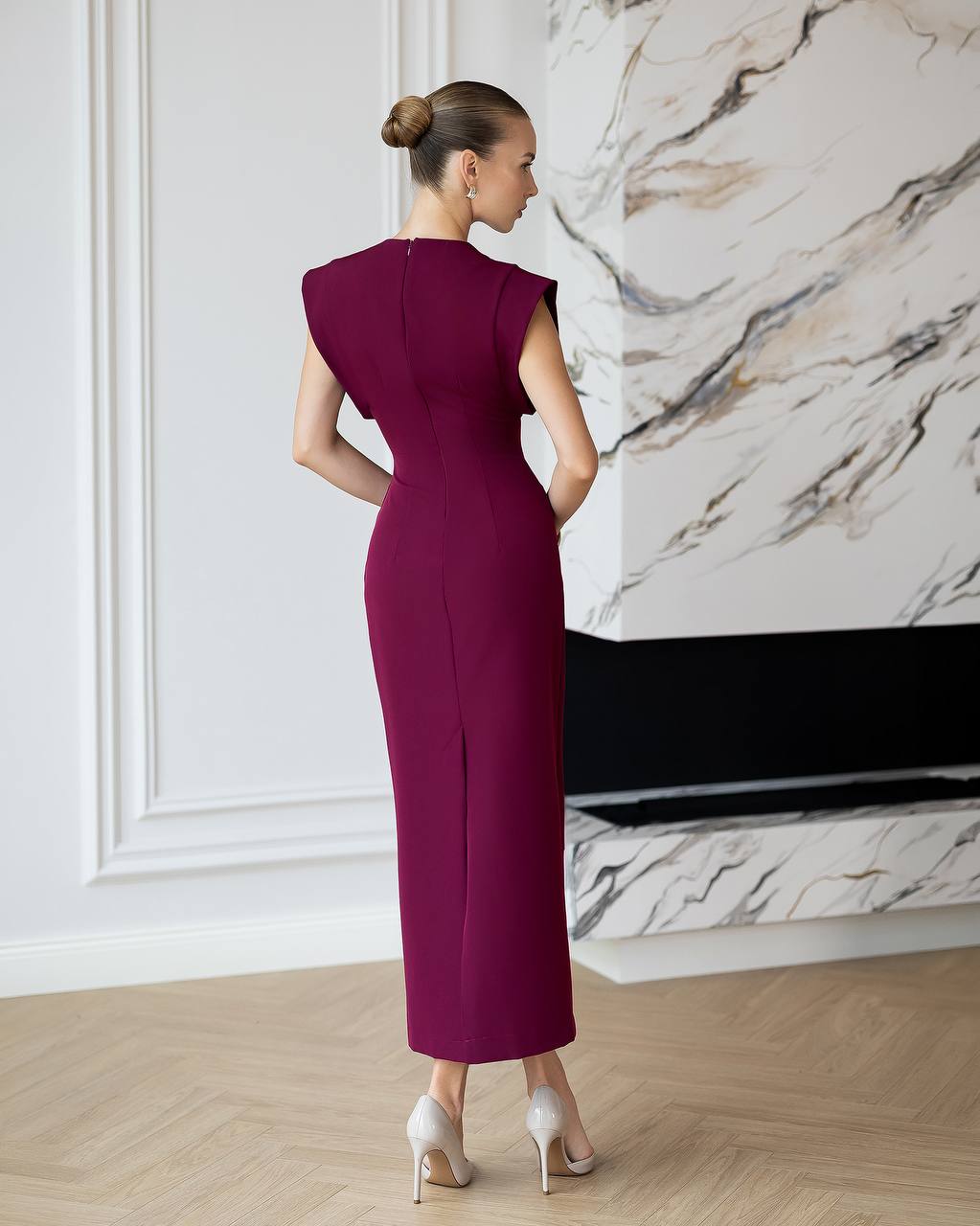Elegant Midi Pencil Dress with Gold Hardware, Sleeveless Structured Evening Cocktail Dress, Party Dress, Wedding Guest Dress, Clothing Gift