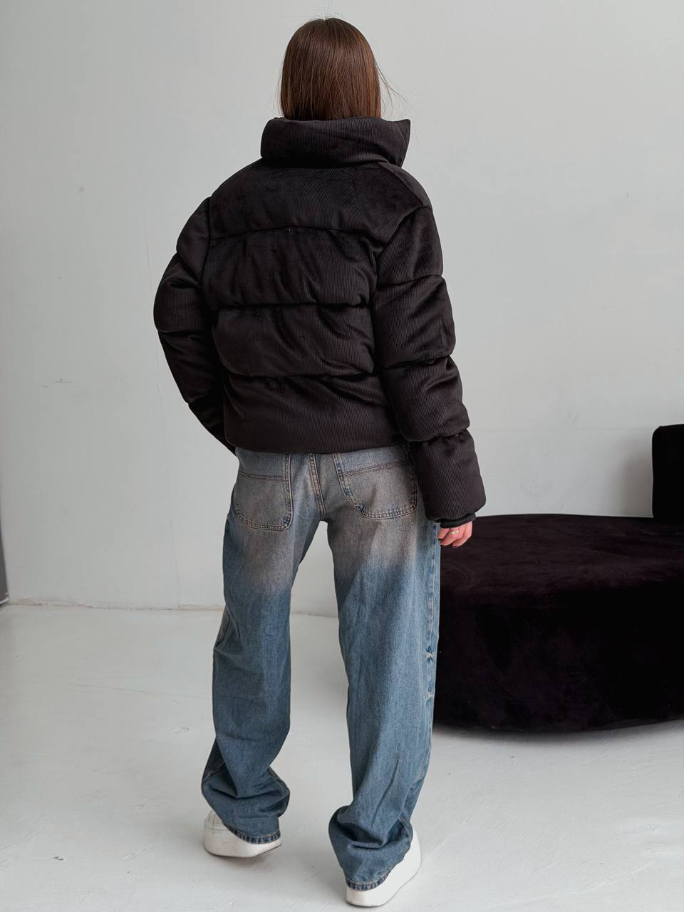 Corduroy Puffer Jacket, Velvet Winter Coat, Cropped Quilted Outerwear, Warm Eco Down Jacket, Fall Casual Puffer Coat, Clothing Gift For Her