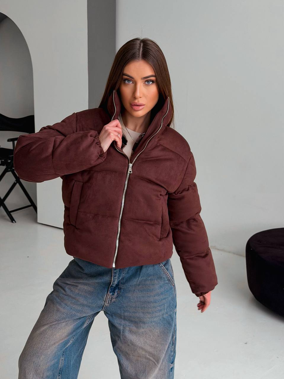 Corduroy Puffer Jacket, Velvet Winter Coat, Cropped Quilted Outerwear, Warm Eco Down Jacket, Fall Casual Puffer Coat, Clothing Gift For Her
