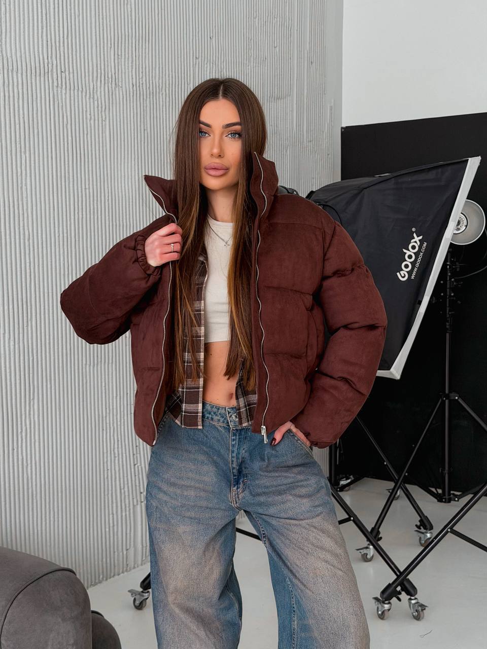 Corduroy Puffer Jacket, Velvet Winter Coat, Cropped Quilted Outerwear, Warm Eco Down Jacket, Fall Casual Puffer Coat, Clothing Gift For Her