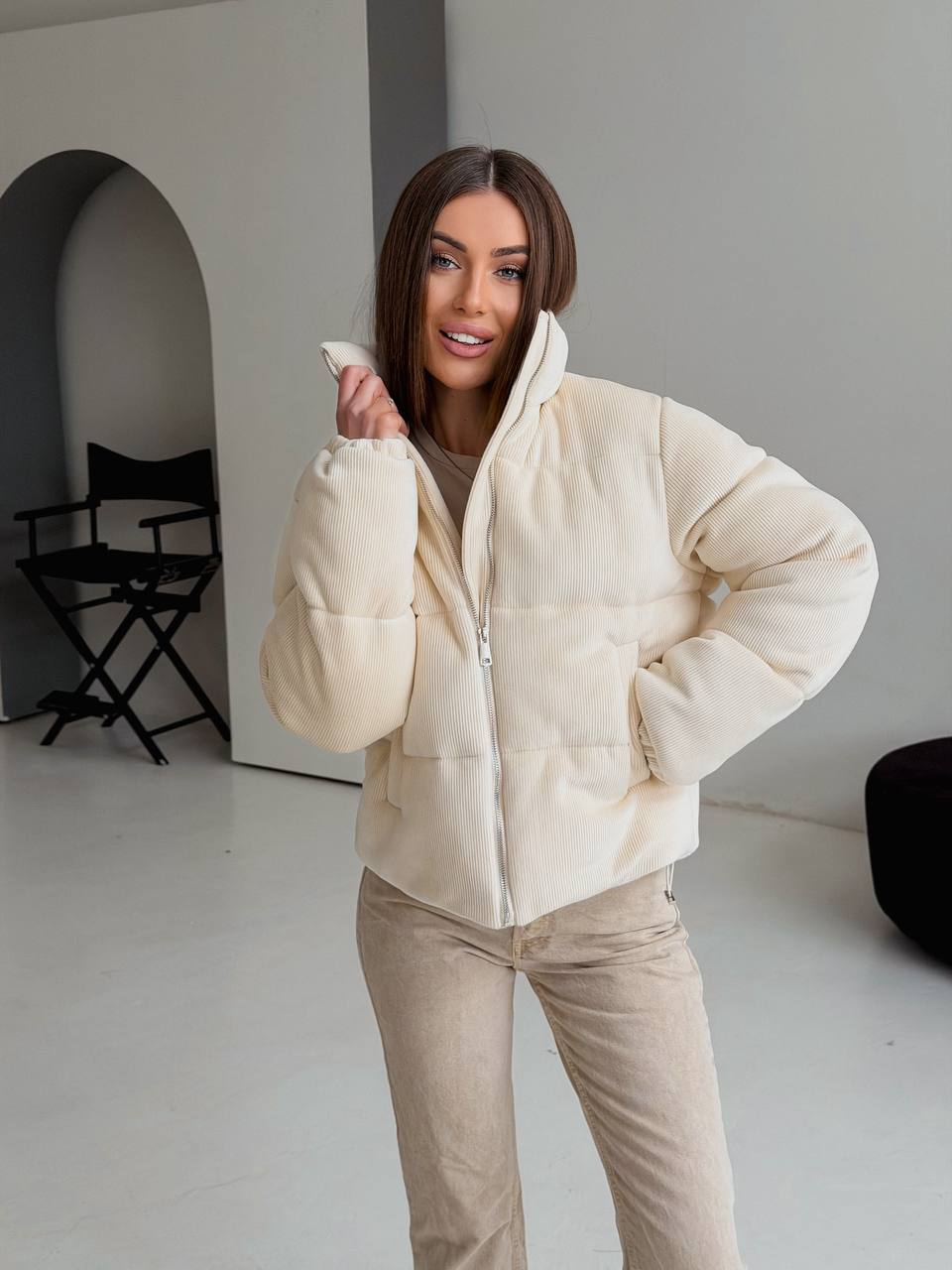 Corduroy Puffer Jacket, Velvet Winter Coat, Cropped Quilted Outerwear, Warm Eco Down Jacket, Fall Casual Puffer Coat, Clothing Gift For Her
