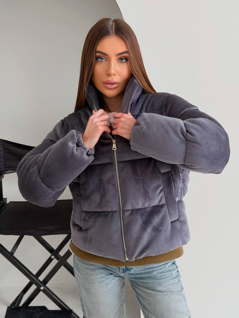 Corduroy Puffer Jacket, Velvet Winter Coat, Cropped Quilted Outerwear, Warm Eco Down Jacket, Fall Casual Puffer Coat, Clothing Gift For Her