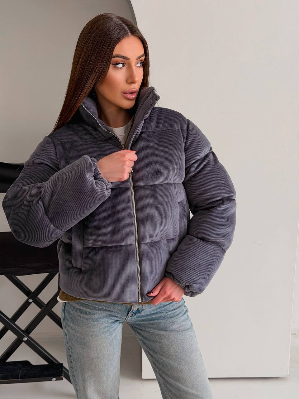 Corduroy Puffer Jacket, Velvet Winter Coat, Cropped Quilted Outerwear, Warm Eco Down Jacket, Fall Casual Puffer Coat, Clothing Gift For Her