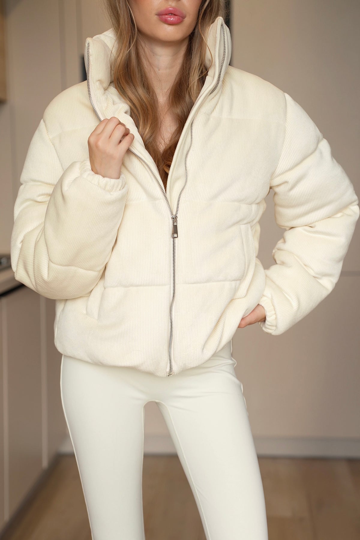Corduroy Puffer Jacket, Velvet Winter Coat, Cropped Quilted Outerwear, Warm Eco Down Jacket, Fall Casual Puffer Coat, Clothing Gift For Her