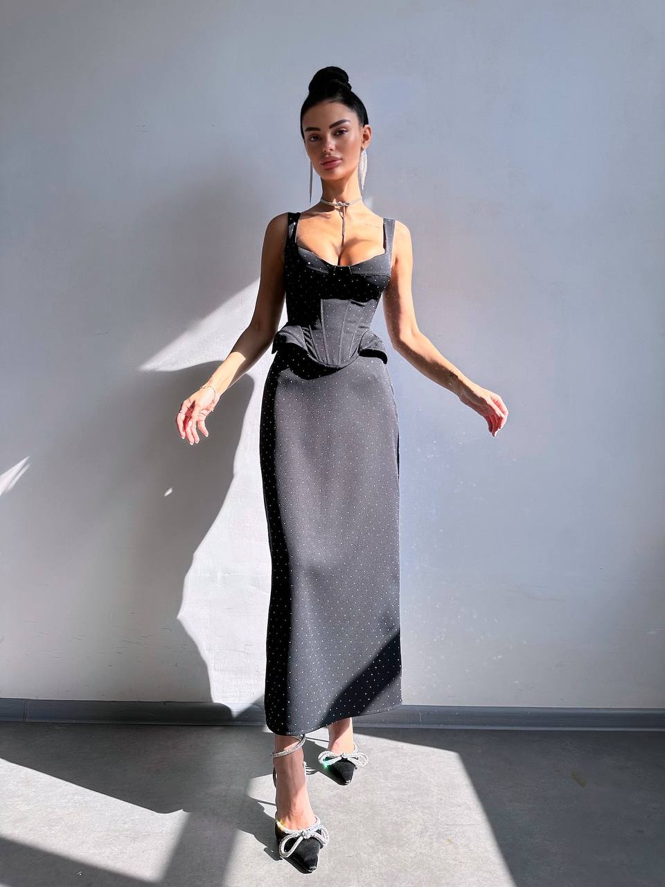 2 Piece Party Outfit, Rhinestone Corset Top and Midi Skirt Set,  Sparkling Bustier Top+Fitted Midi Skirt, Wedding Guest Dress, Clothing Gift