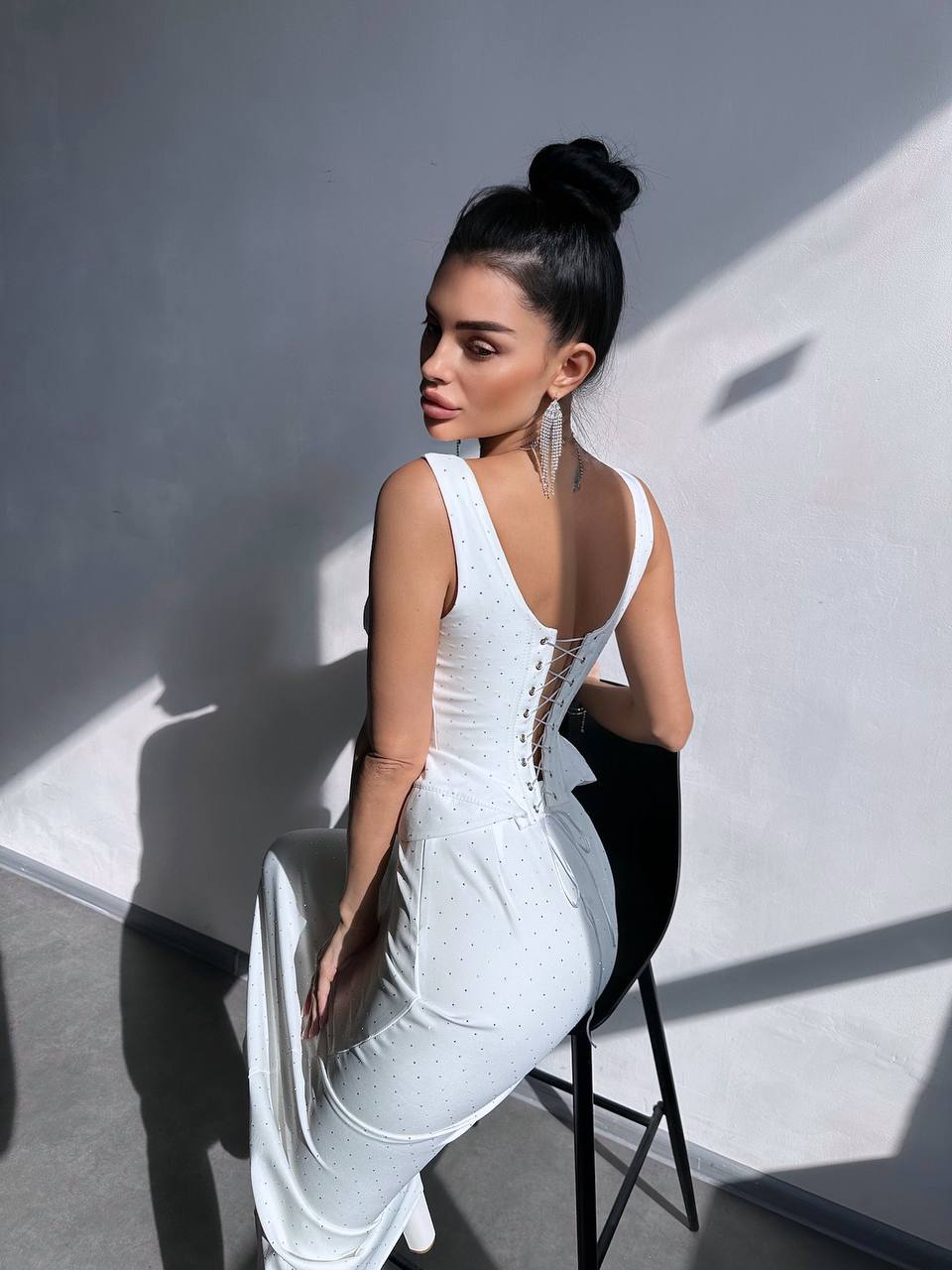 2 Piece Party Outfit, Rhinestone Corset Top and Midi Skirt Set,  Sparkling Bustier Top+Fitted Midi Skirt, Wedding Guest Dress, Clothing Gift