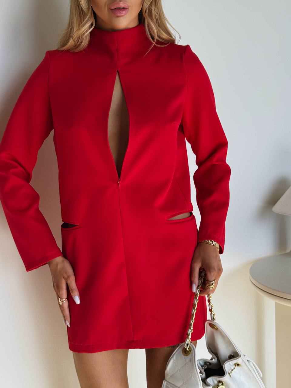 Convertible Mini Dress, Front Zipper High Neck Dress, Sexy Cutout Outfit, Long Sleeve Cocktail Dress, Fall Capsule Wardrobe, Gift For Her