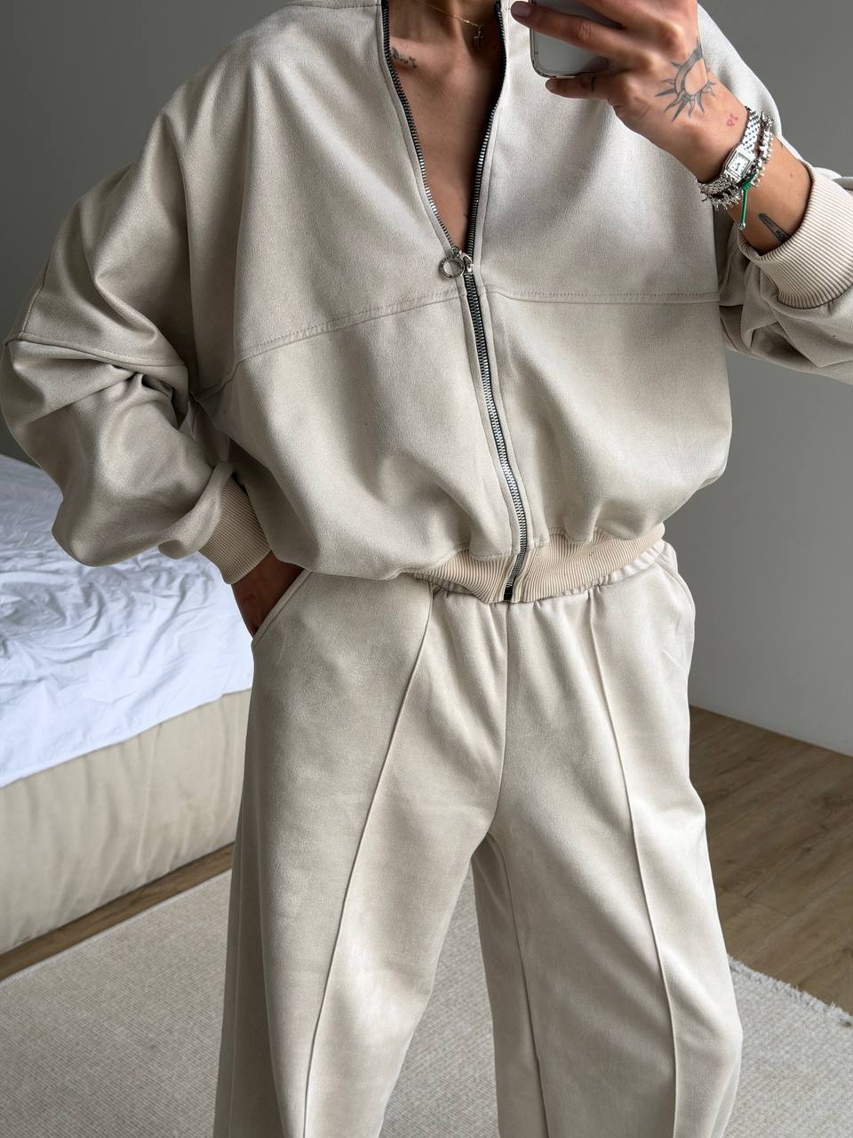 2 Piece Lounge Set for Women – Zip Hoodie and Wide Leg Palazzo Pants,Soft Faux Suede Matching Outfit, Travel Street Style,Birthday Gift Idea