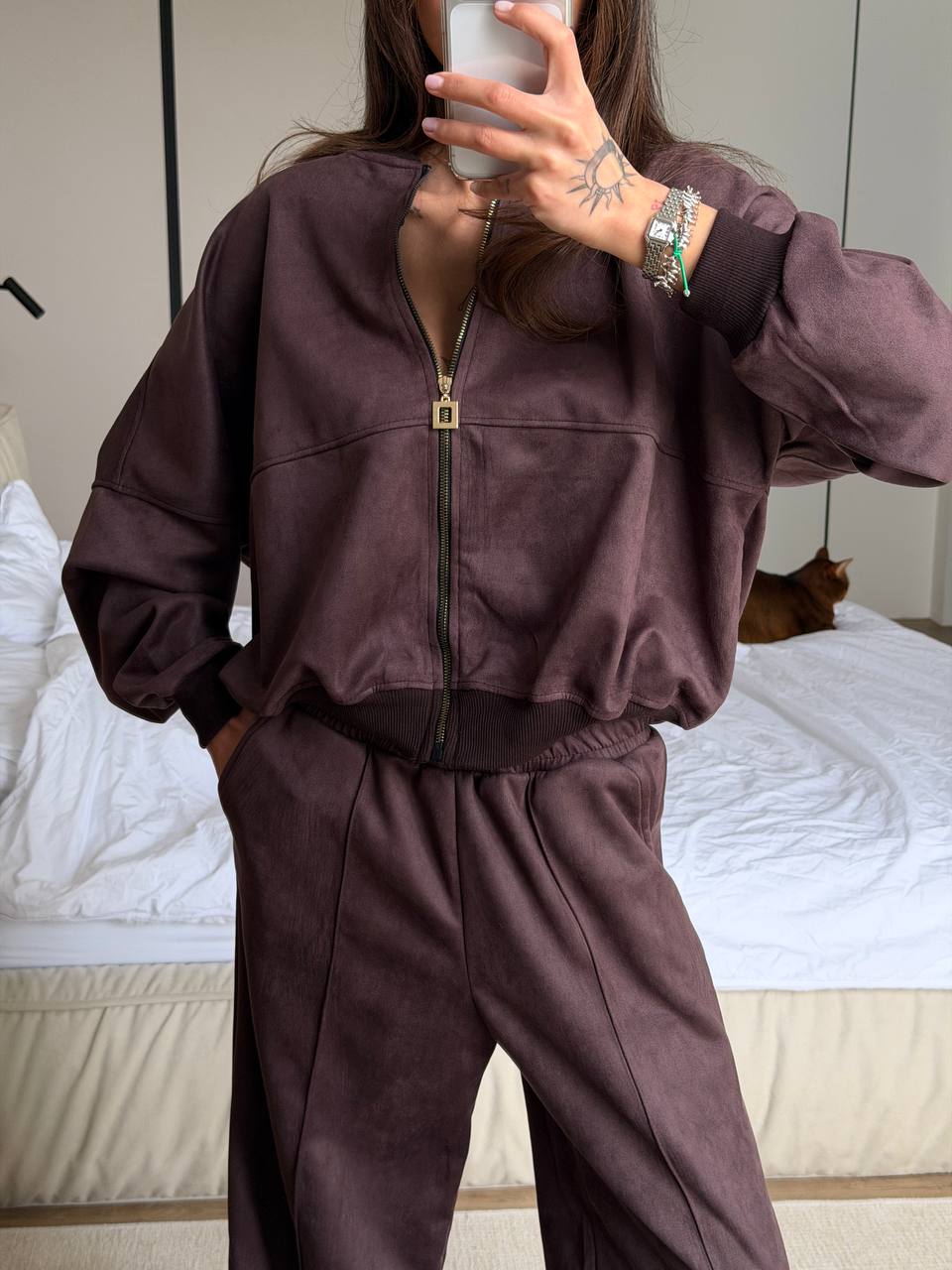2 Piece Lounge Set for Women – Zip Hoodie and Wide Leg Palazzo Pants,Soft Faux Suede Matching Outfit, Travel Street Style,Birthday Gift Idea