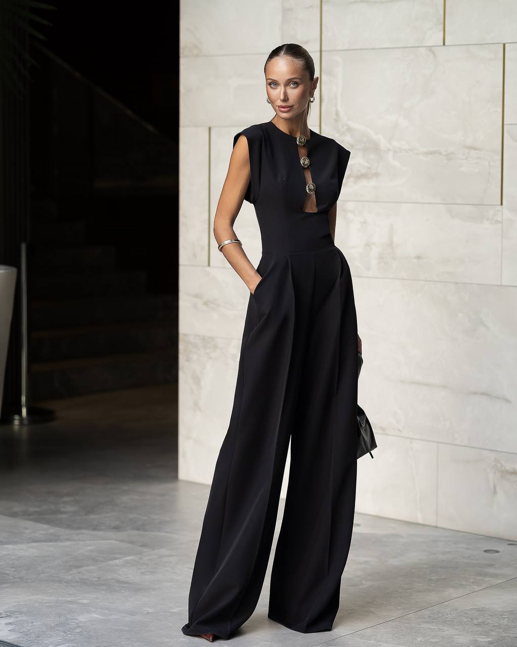 Elegant Wide Leg Jumpsuit for Women, Formal Evening Romper, Sleeveless Party Pantsuit