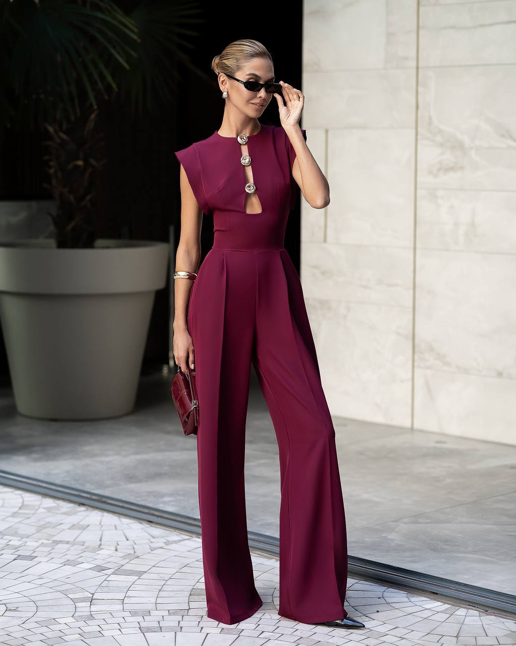 Elegant Wide Leg Jumpsuit for Women, Formal Evening Romper, Sleeveless Party Pantsuit