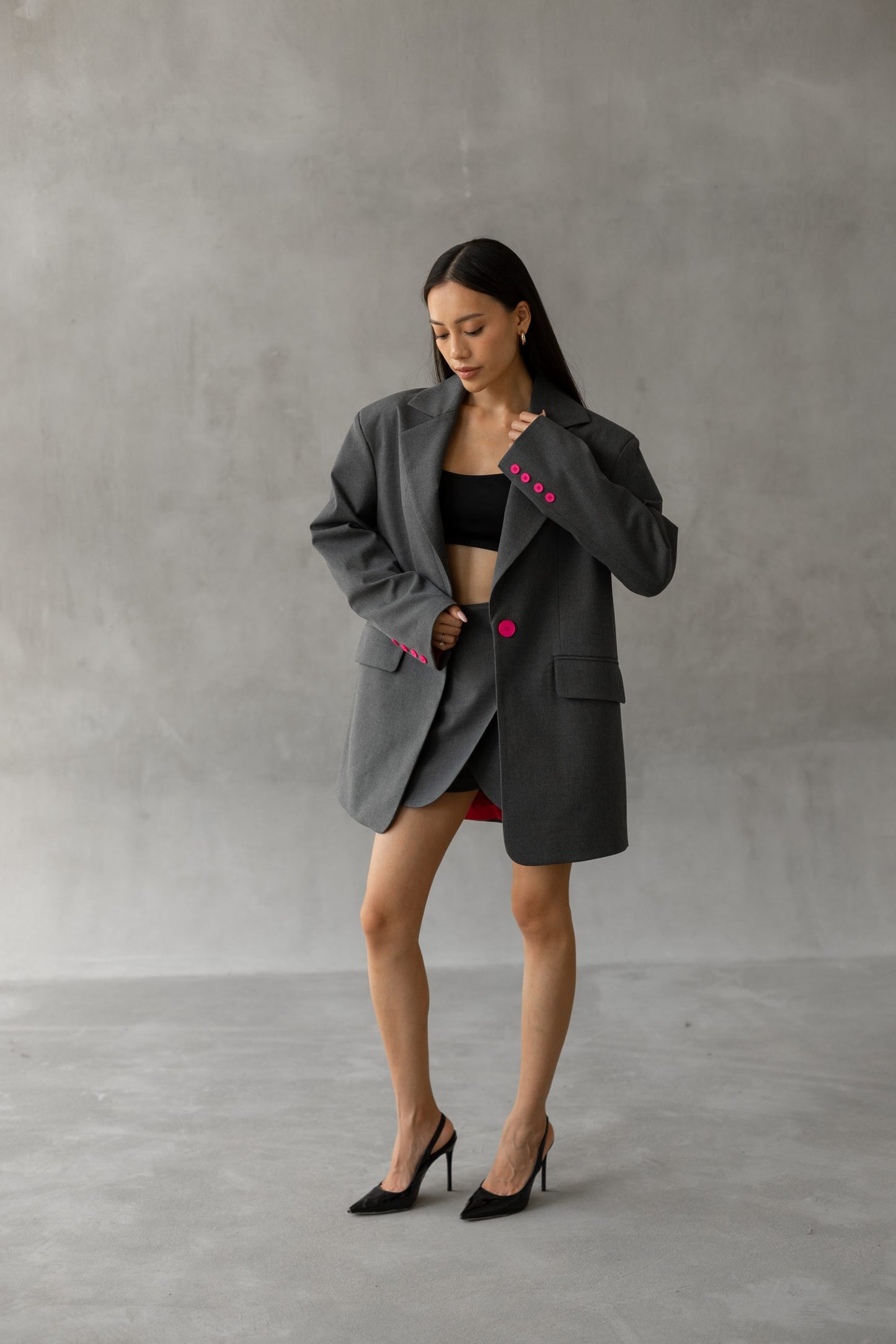 Oversized Blazer Skort Set for Women – Tailored 2 Piece Suit, Elegant Mini Outfit