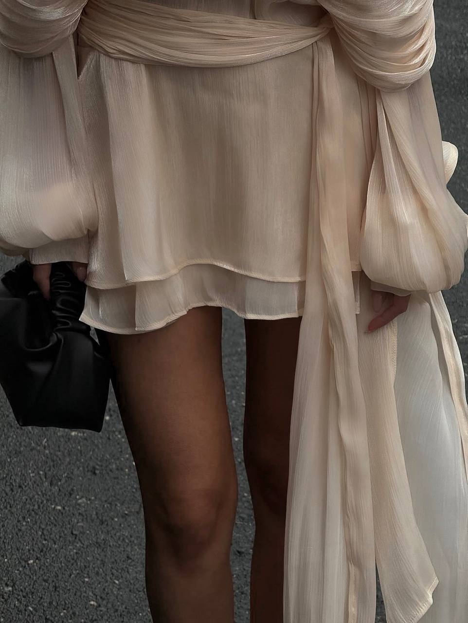 Satin Mini Dress with Shorts, Draped Belted Dress, Elegant Party Dress, Long Sleeve Cocktail Dress, Wedding Guest Dress
