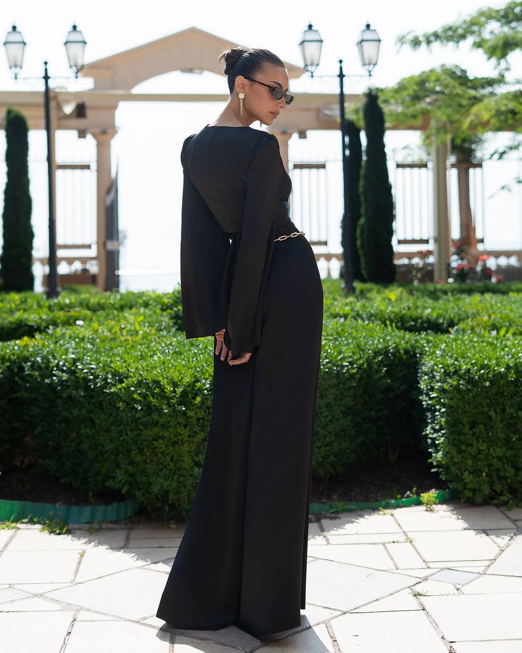 Satin Wrap Top + Wide Leg Pants Suit Women, Long  Sleeve Top, Palazzo Pants, Wedding Guest Outfit