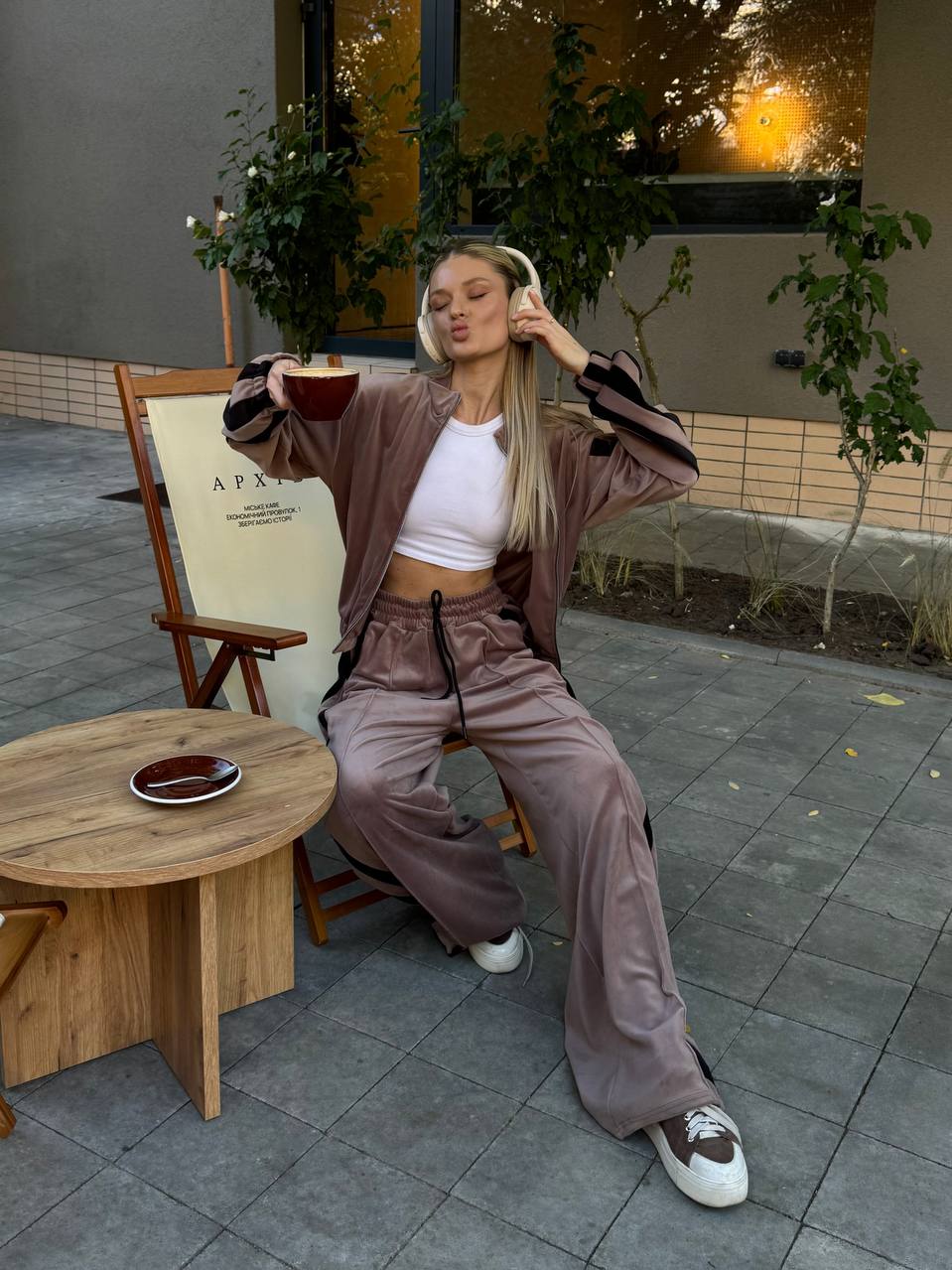 Velour Tracksuit,  2 Piece Set with Striped Joggers & Zip Hoodie, Elegant Loungewear