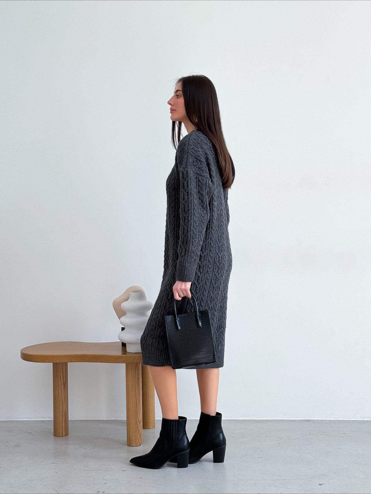 Grey Knit Sweater Dress