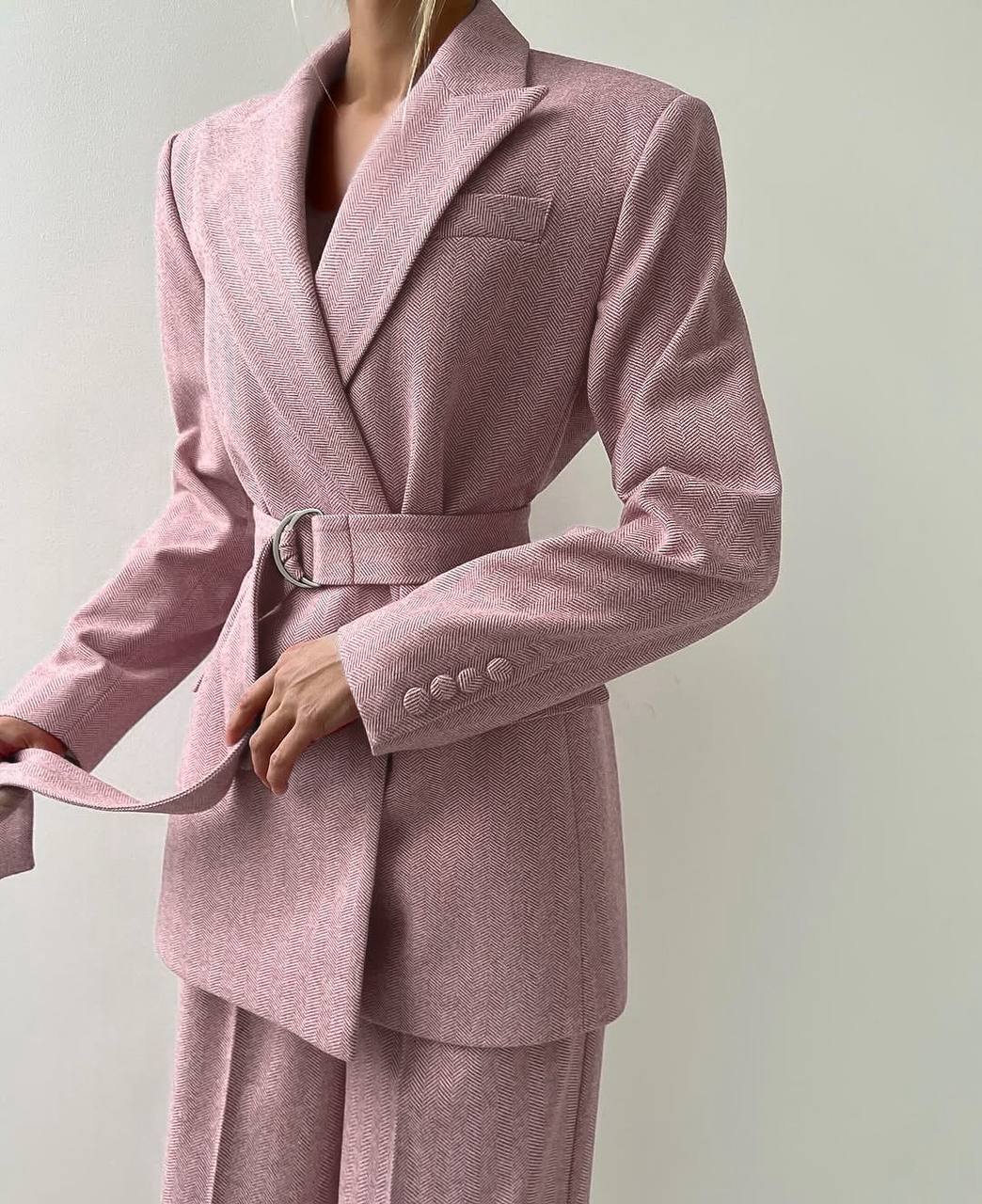 Women’s 3-Piece Pink Suit – Blazer + Corset Top + Wide-Leg Pants, Elegant Modern Set