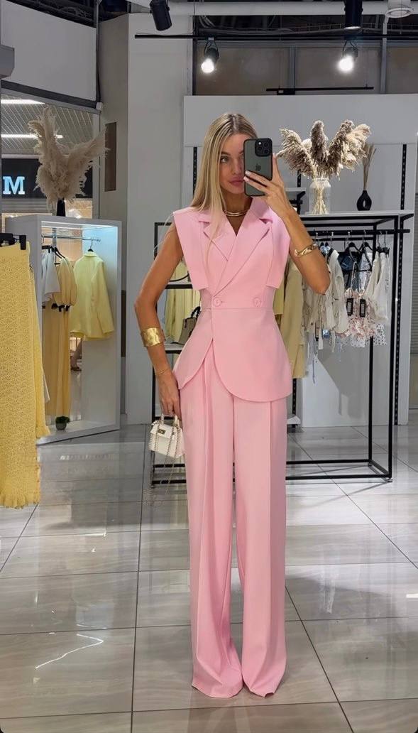 Women’s Vest Suit Set, Sleeveless Blazer & Wide Leg Pants, 2 Piece Outfit, Office Look, Minimalist Tailored Set, Summer Suit