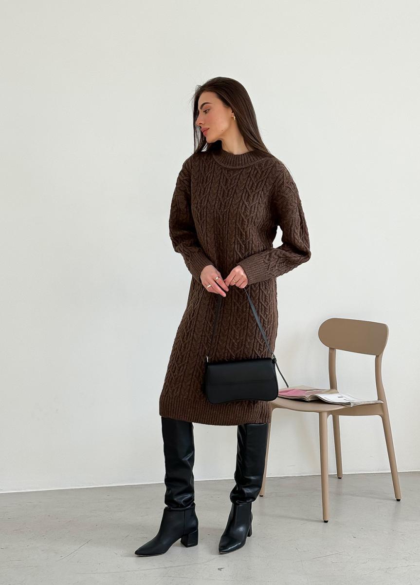 brown Knit Sweater Dress