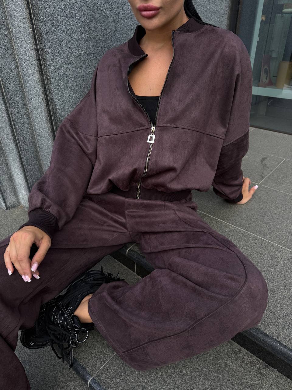 2 Piece Lounge Set for Women – Zip Hoodie and Wide Leg Palazzo Pants,Soft Faux Suede Matching Outfit, Travel Street Style,Birthday Gift Idea
