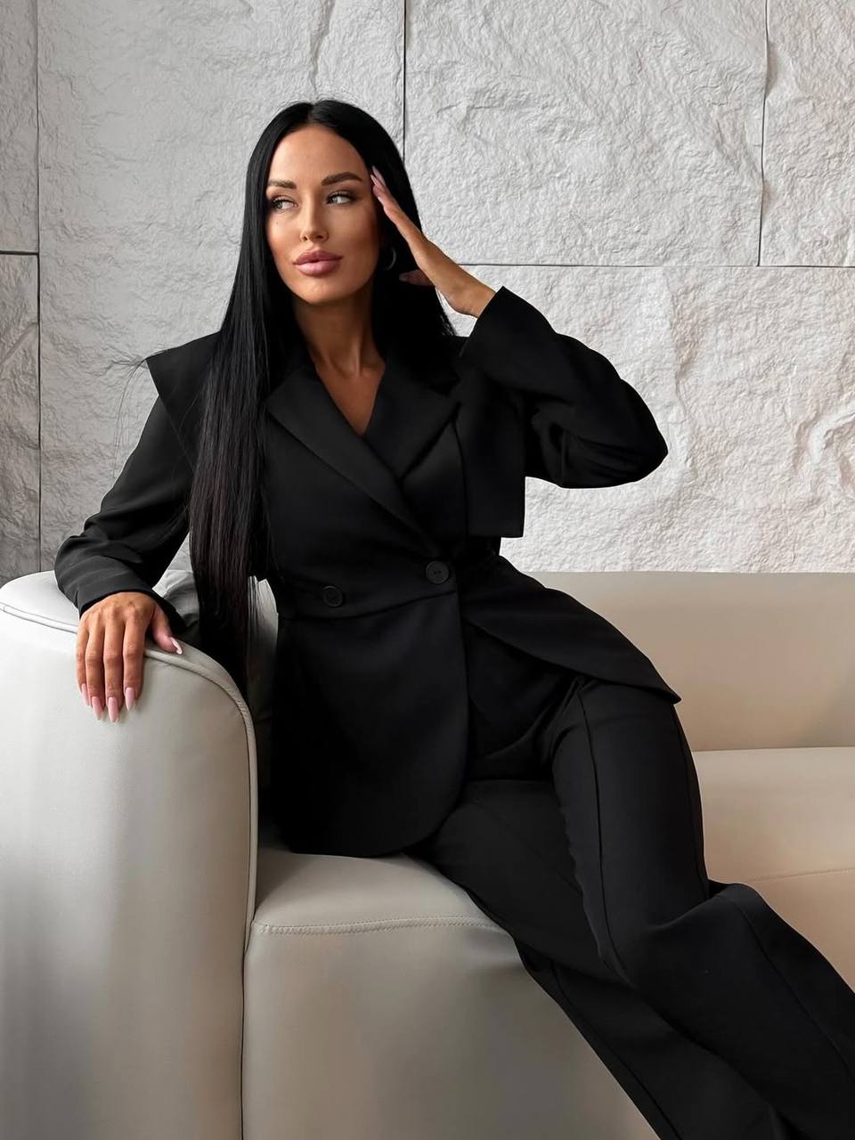 Women’s 2-Piece Tailored Pantsuit — Elegant Blazer & Wide-Leg Pants Set