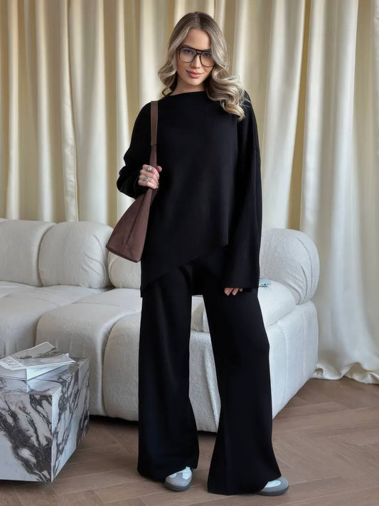 Black Women’s 2-Piece Cozy Knit Lounge Set – Premium Soft Sweater & Wide-Leg Pants (Copy) (Copy)