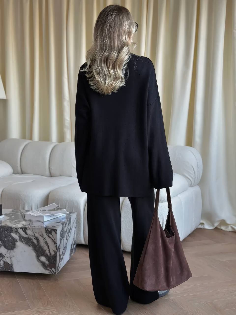 Black Women’s 2-Piece Cozy Knit Lounge Set – Premium Soft Sweater & Wide-Leg Pants (Copy) (Copy)