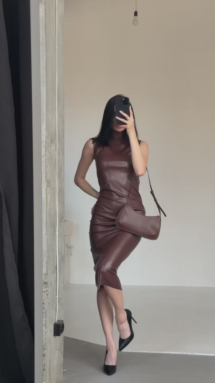 Faux Leather Bodycon Dress – Mini & Midi, Black or Chocolate
