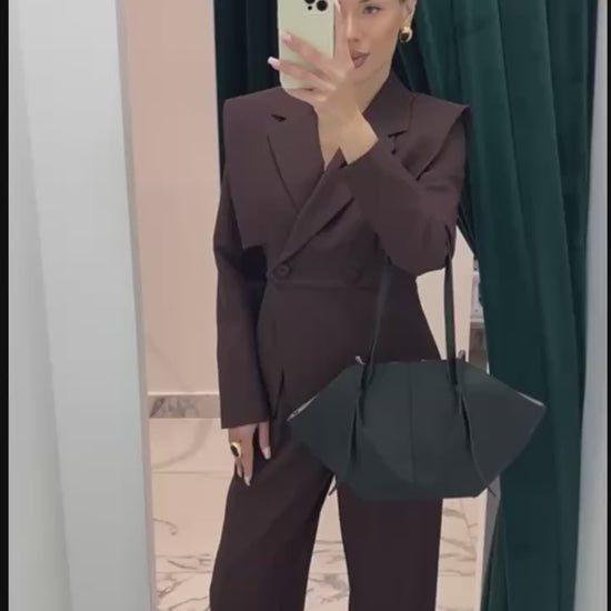 Women’s 2-Piece Tailored Pantsuit — Elegant Blazer & Wide-Leg Pants Set