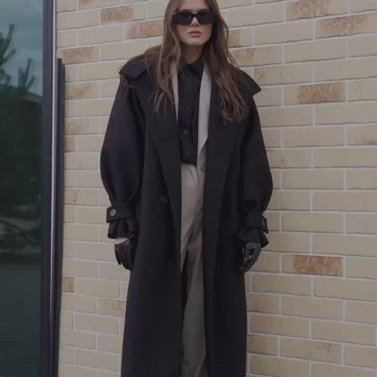 Oversized Wool Coat, Long Trench Coat, Belted Winter Trench, Fall Outerwear, Warm Long Coat