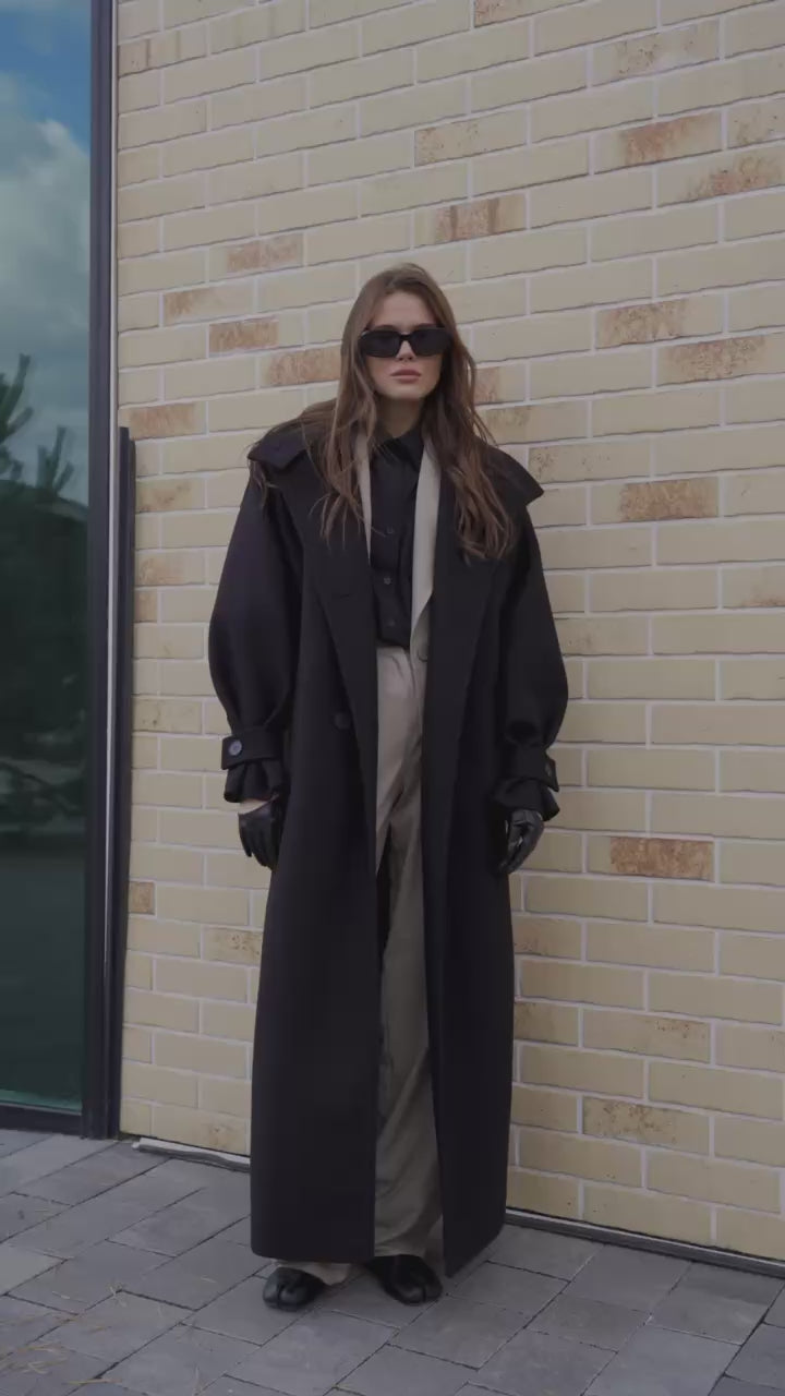 Oversized Wool Coat, Long Trench Coat, Belted Winter Trench, Fall Outerwear, Warm Long Coat