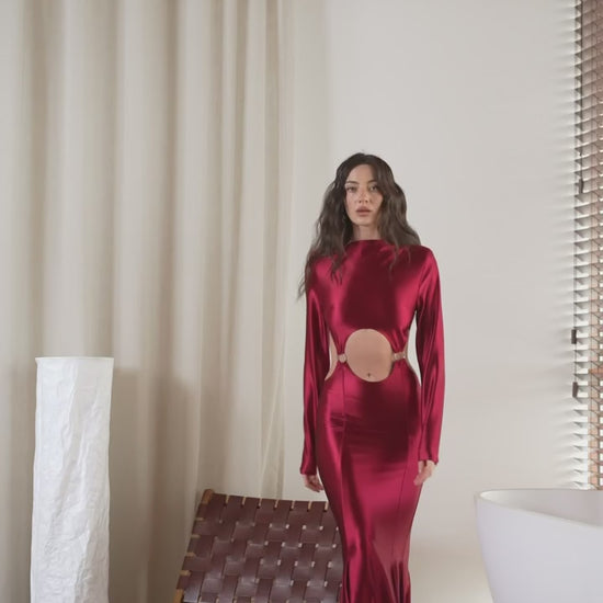 Cut Out Long Evening Dress, Open Back Maxi Gown, Cocktail Party Dress, Long Sleeve Formal Gown, Elegant Gala Dress, Clothing Gift for Women
