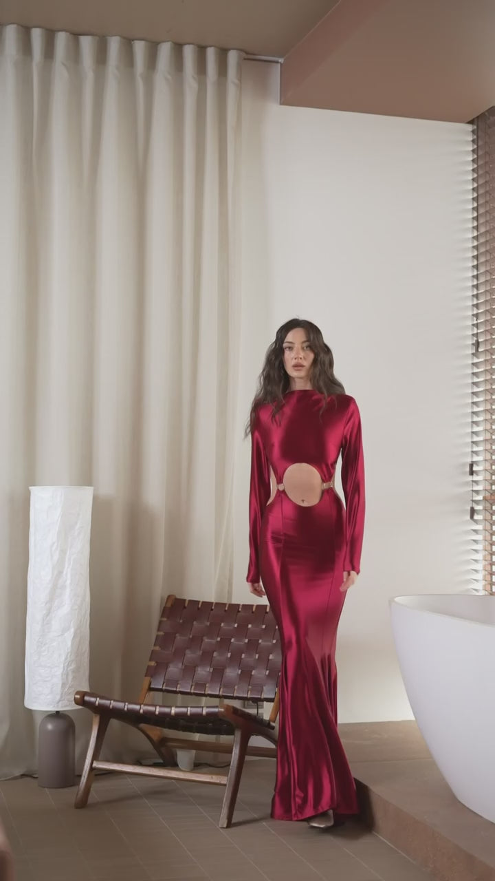 Cut Out Long Evening Dress, Open Back Maxi Gown, Cocktail Party Dress, Long Sleeve Formal Gown, Elegant Gala Dress, Clothing Gift for Women