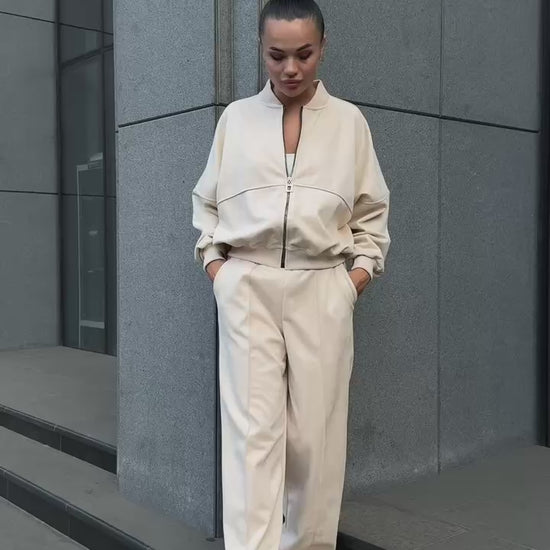 2 Piece Lounge Set for Women – Zip Hoodie and Wide Leg Palazzo Pants,Soft Faux Suede Matching Outfit, Travel Street Style,Birthday Gift Idea