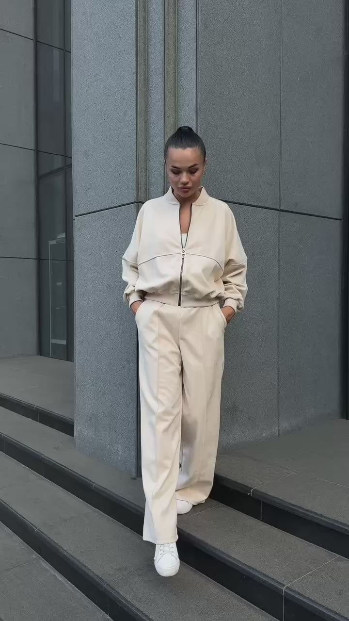 2 Piece Lounge Set for Women – Zip Hoodie and Wide Leg Palazzo Pants,Soft Faux Suede Matching Outfit, Travel Street Style,Birthday Gift Idea