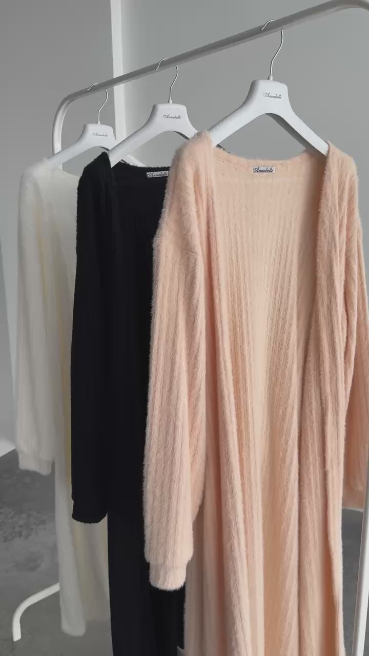 Long Brushed Knit Cardigan with Belt, Soft Cozy Ribbed Knit | Fall Winter Layer