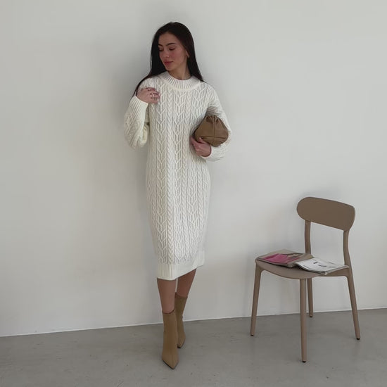 White_Knit_Wool_Dress_Oversized_Cable_Knit_Scandinavian_Style