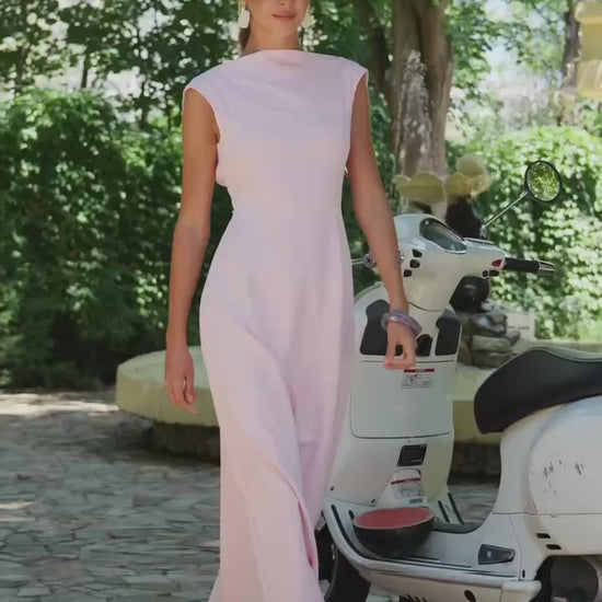Maxi Dress with Open Back Tie, Elegant Sleeveless Formal Gown, 
Wedding Guest & Graduation Evening Dress