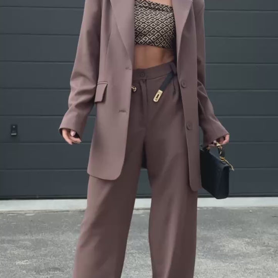 Oversized Tailored Suit Set for Women, Wide Leg Pants & Blazer, Elegant Office Outfit, Chic Minimalist Pantsuit, Modern Business Look